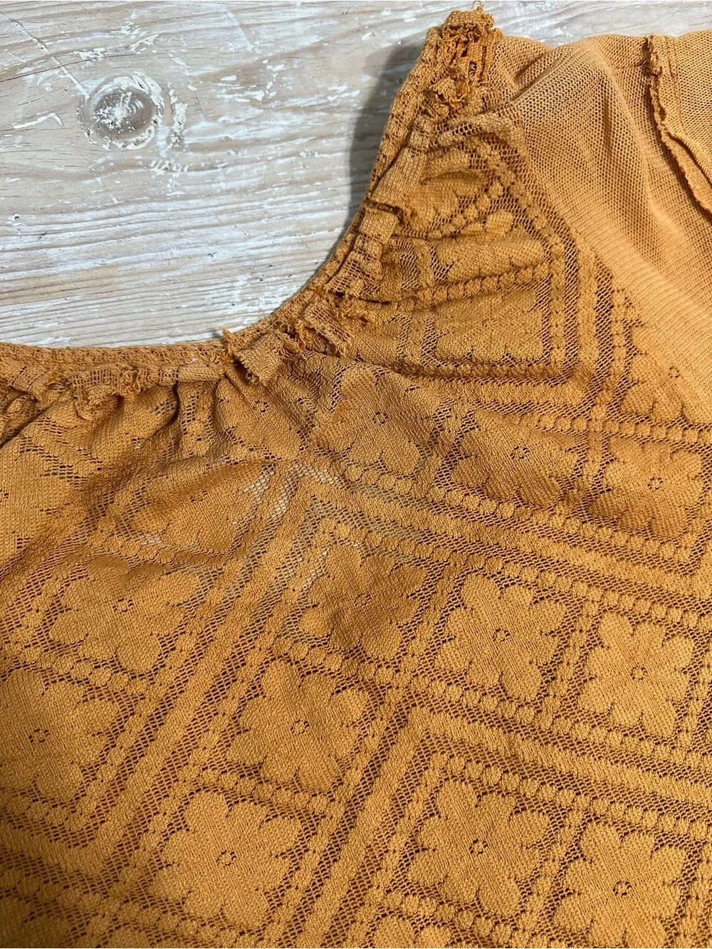 Free People Burnt Orange Crochet Button-Front Blouse